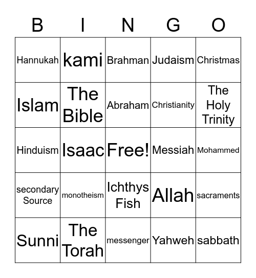 Religions Bingo! Bingo Card