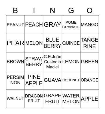 COLORS AND FRUITS Bingo Card