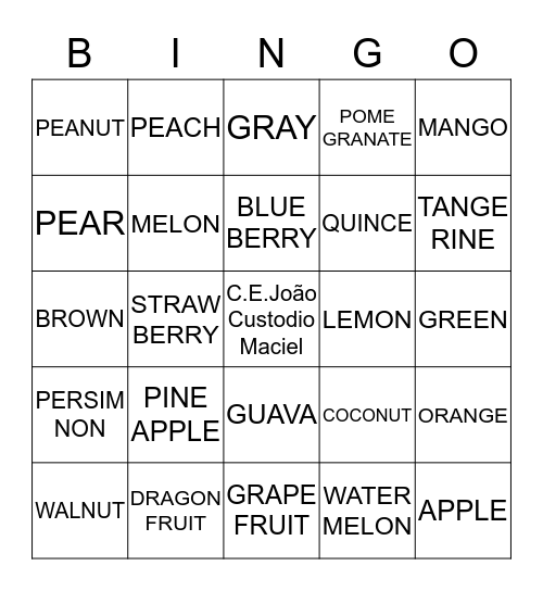 COLORS AND FRUITS Bingo Card