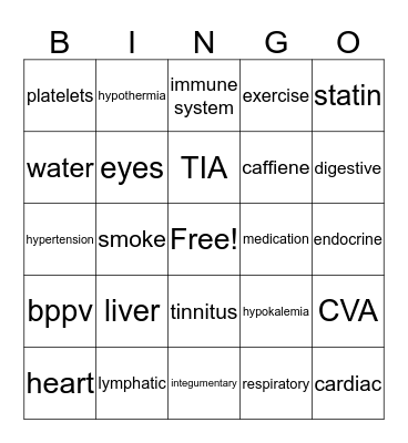 Elder Health Bingo Card