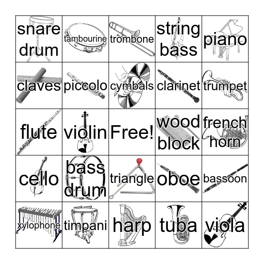 Instruments of the Orchestra Bingo Card