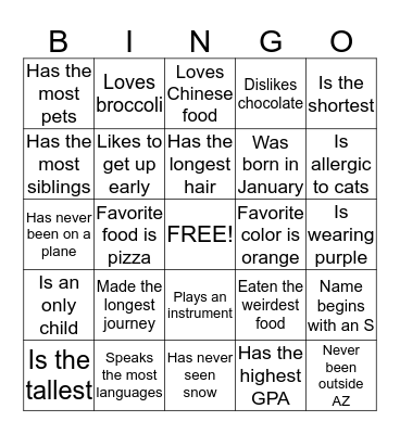 People Bingo Card