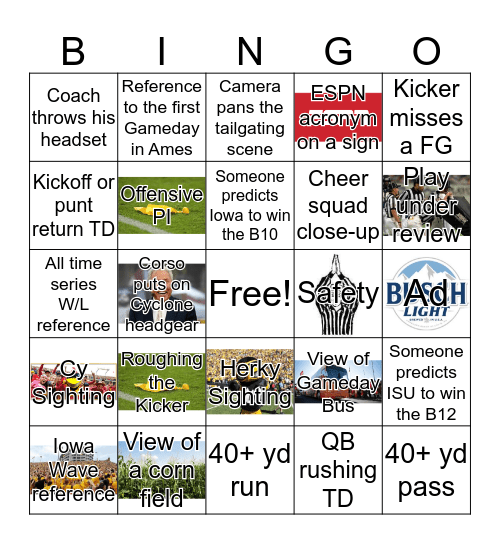 Iowa vs. ISU Bingo Card