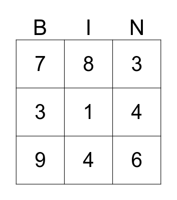 Number Bingo! Bingo Card