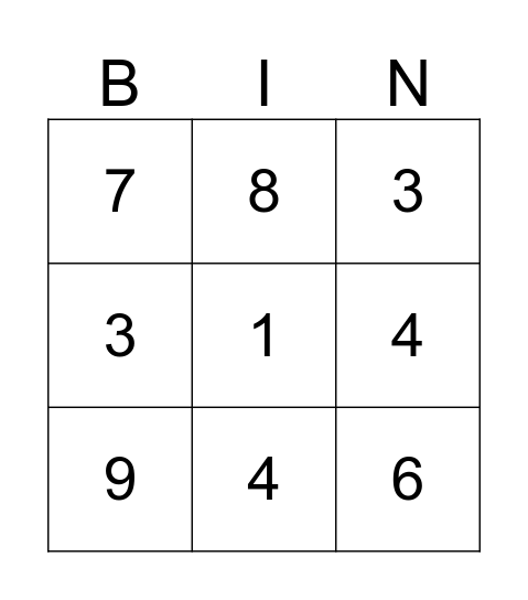 Number Bingo! Bingo Card