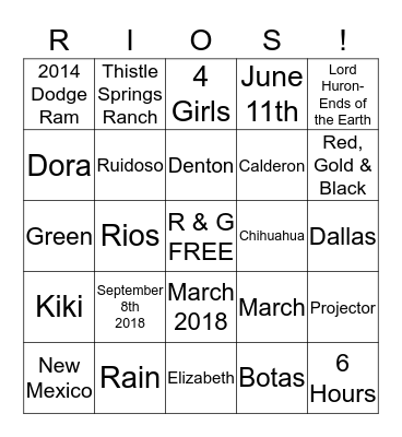 The Rios  Bingo Card