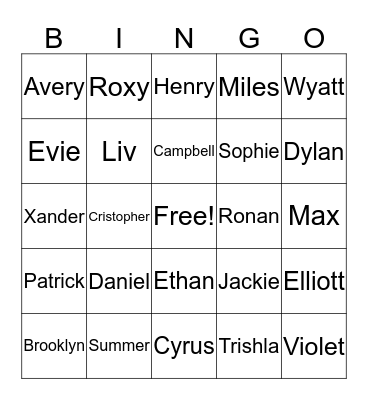 Name Bingo Card