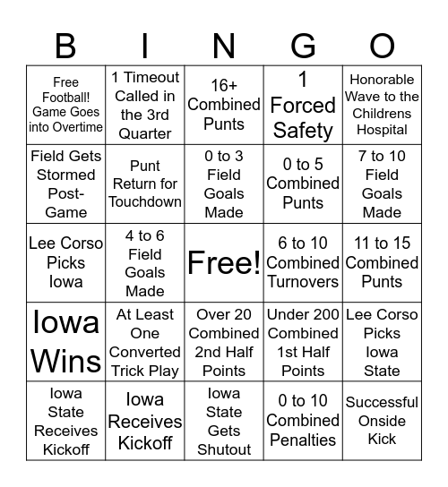 Iowa vs. Iowa State ¡El Assico! Bingo Card