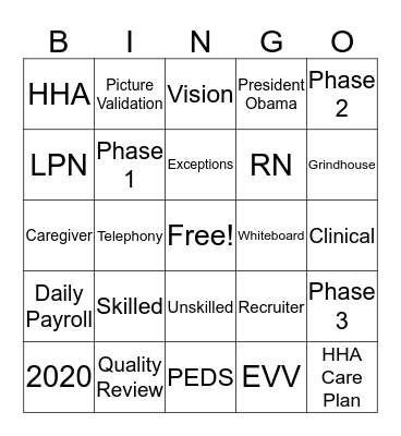 Maxim Care Mobile Bingo Card