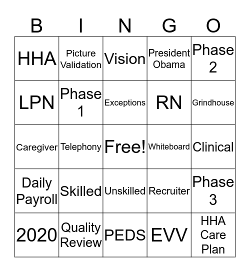 Maxim Care Mobile Bingo Card