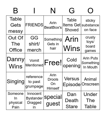 Game grumps Ten Minute Power Hour Bingo Card