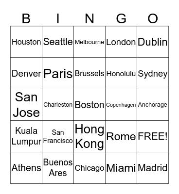 Great Cities Bingo Card