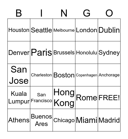 Great Cities Bingo Card