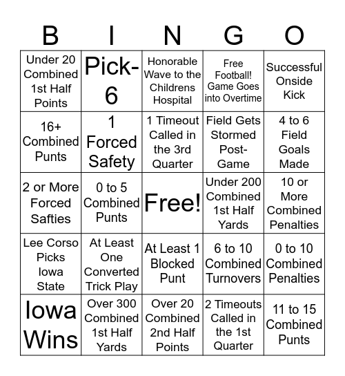 Iowa vs. Iowa State ¡El Assico! Bingo Card