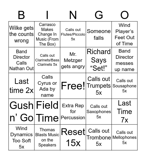 Band Bingo Card