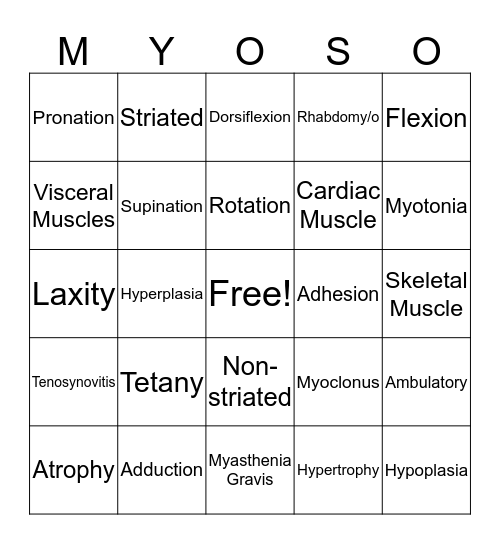 Chapter 3: Muscles Bingo Card