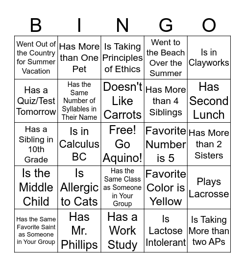Aquino Bingo! Bingo Card