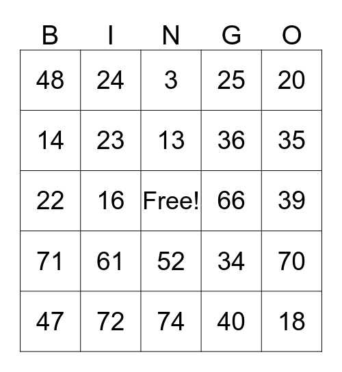 Candy Bingo Card