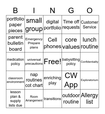 Creative World Employee 101  Bingo Card
