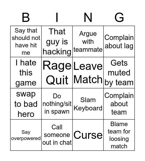 Andrew Rage Bingo Card