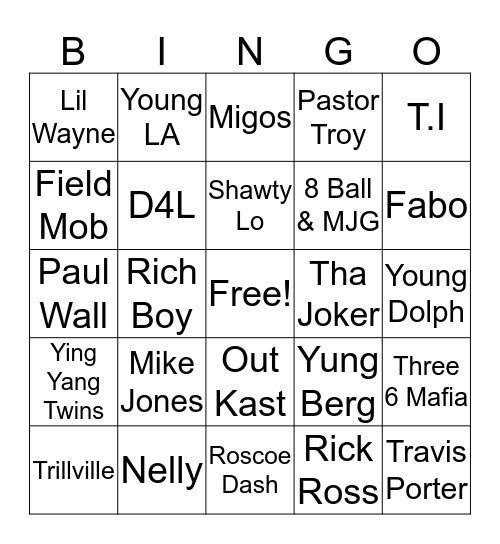 Trap Round Bingo Card