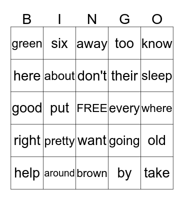 YELLOW SIGHT WORDS Bingo Card
