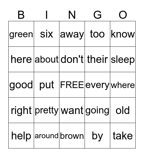 YELLOW SIGHT WORDS Bingo Card