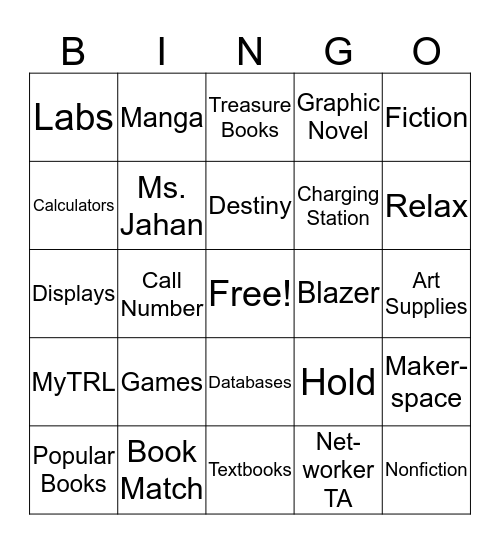 THS Library Orientation BINGO Card