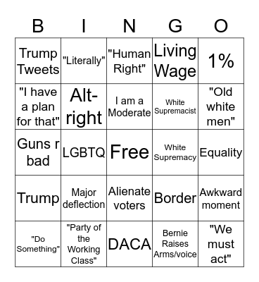 2020 Democratic Debate Bingo Card