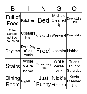 Where Did the Cat Puke? Bingo Card