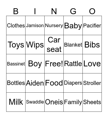 Baby shower  Bingo Card