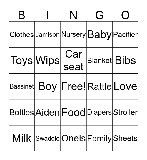 Baby shower  Bingo Card