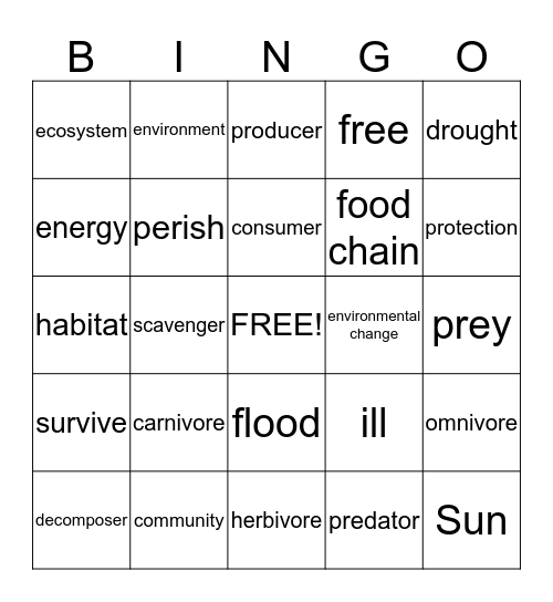 RRISD 3rd Grade Unit 8: Basic Needs of Organisms and Ecosystems  Bingo Card