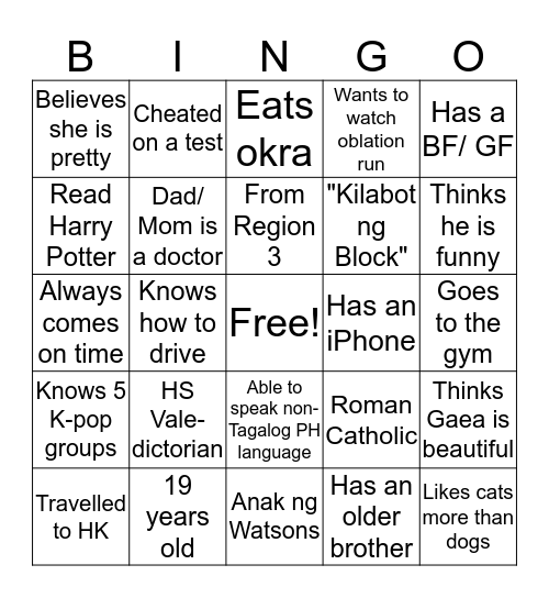 SAS 1 BINGO Card