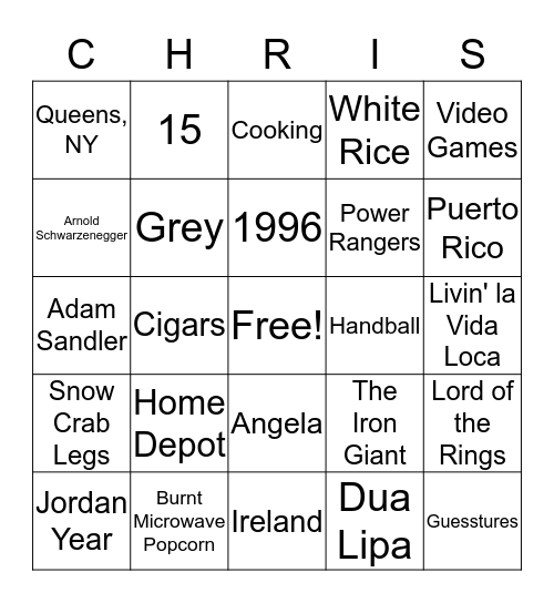 Chris is Turning 23! Bingo Card
