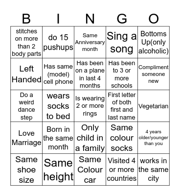 Get to know Each Other Bingo Card