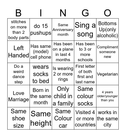 Get to know Each Other Bingo Card