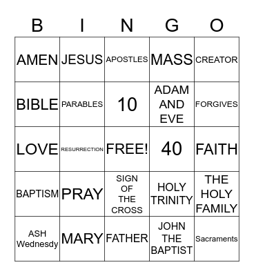RELIGIOUS EDUCATION BINGO Card