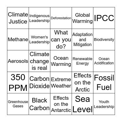 CLIMATE CHANGE BINGO Card