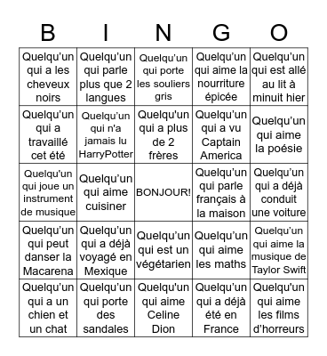 Trouvez quel'un qui... Bingo Card