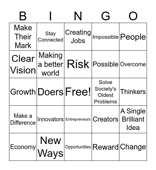 Entrepreneurs Bingo Card