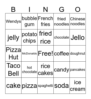 Food Bingo Card