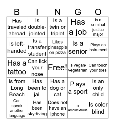 Human Bingo Card