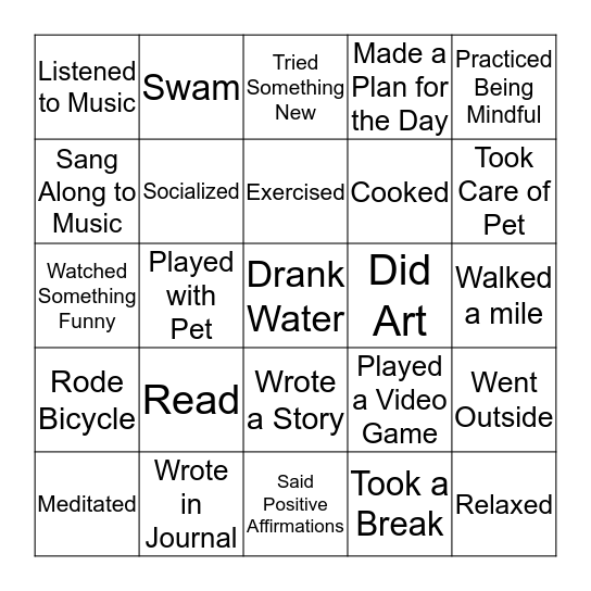 Self-Care Bingo Card