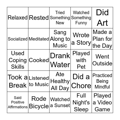 Self-Care Bingo Card