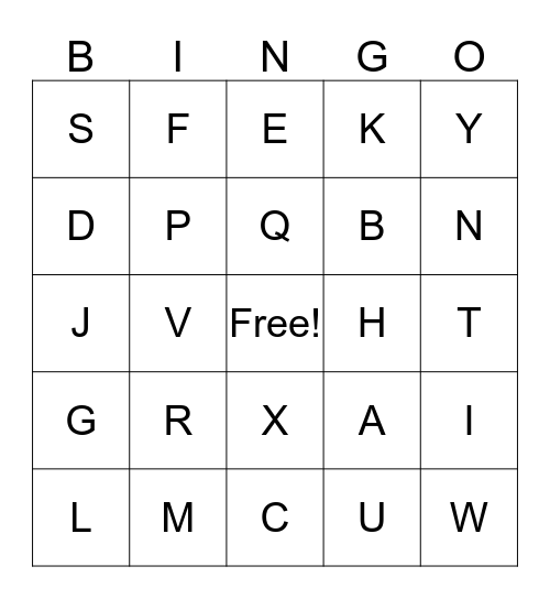Alphabet Bingo Card