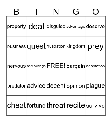 Vocabulary Review Bingo Card