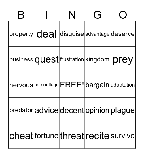 Vocabulary Review Bingo Card