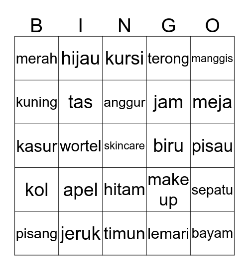 BINGO YERIM CANTIK Bingo Card