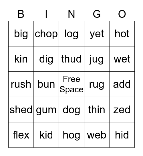 Spelling Words  Bingo Card